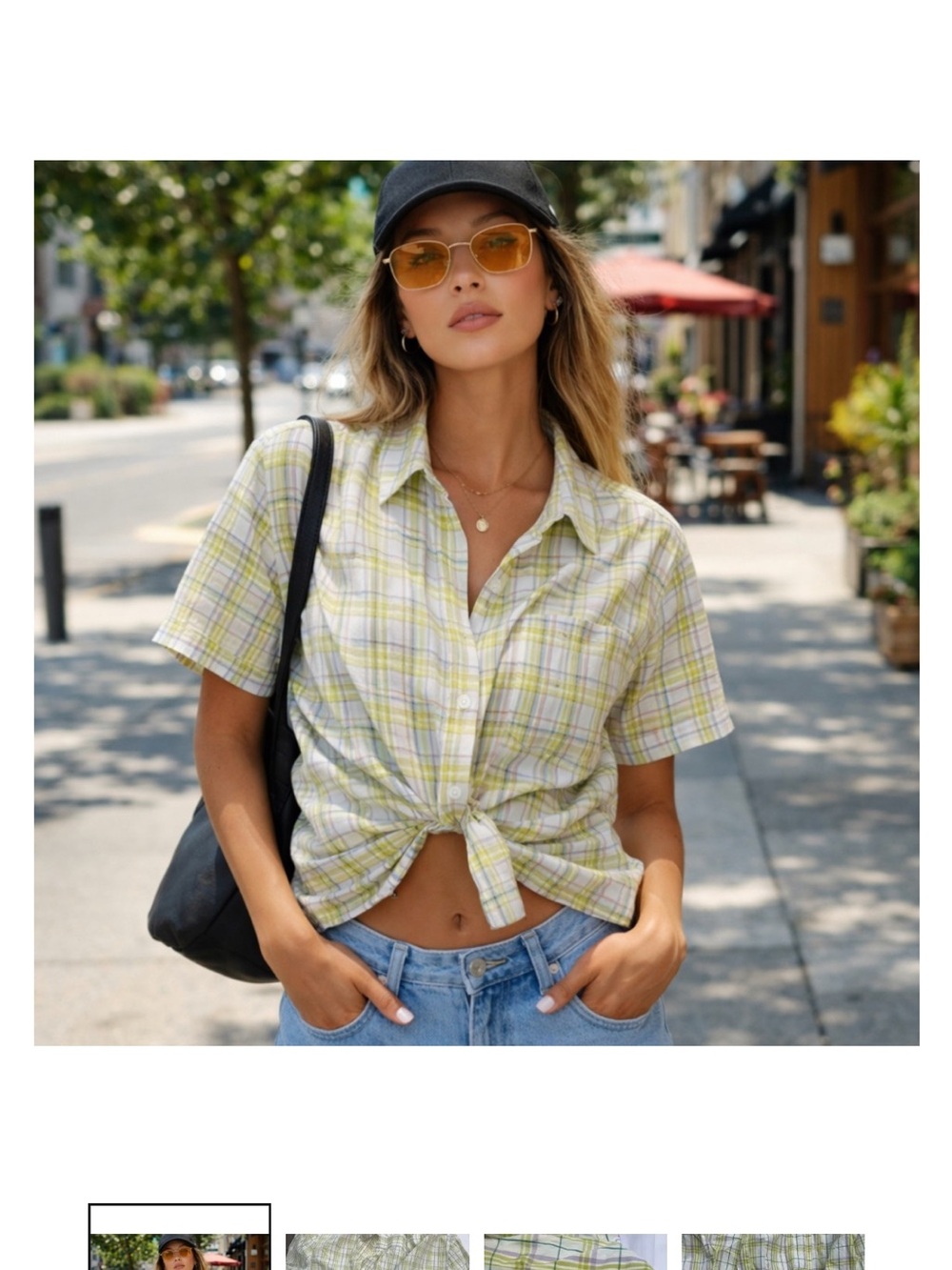 Anthropologie Boyfriend Short-Sleeve Plaid Button-Down in Yellow and White